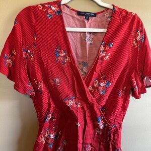 Red floral flowy blouse